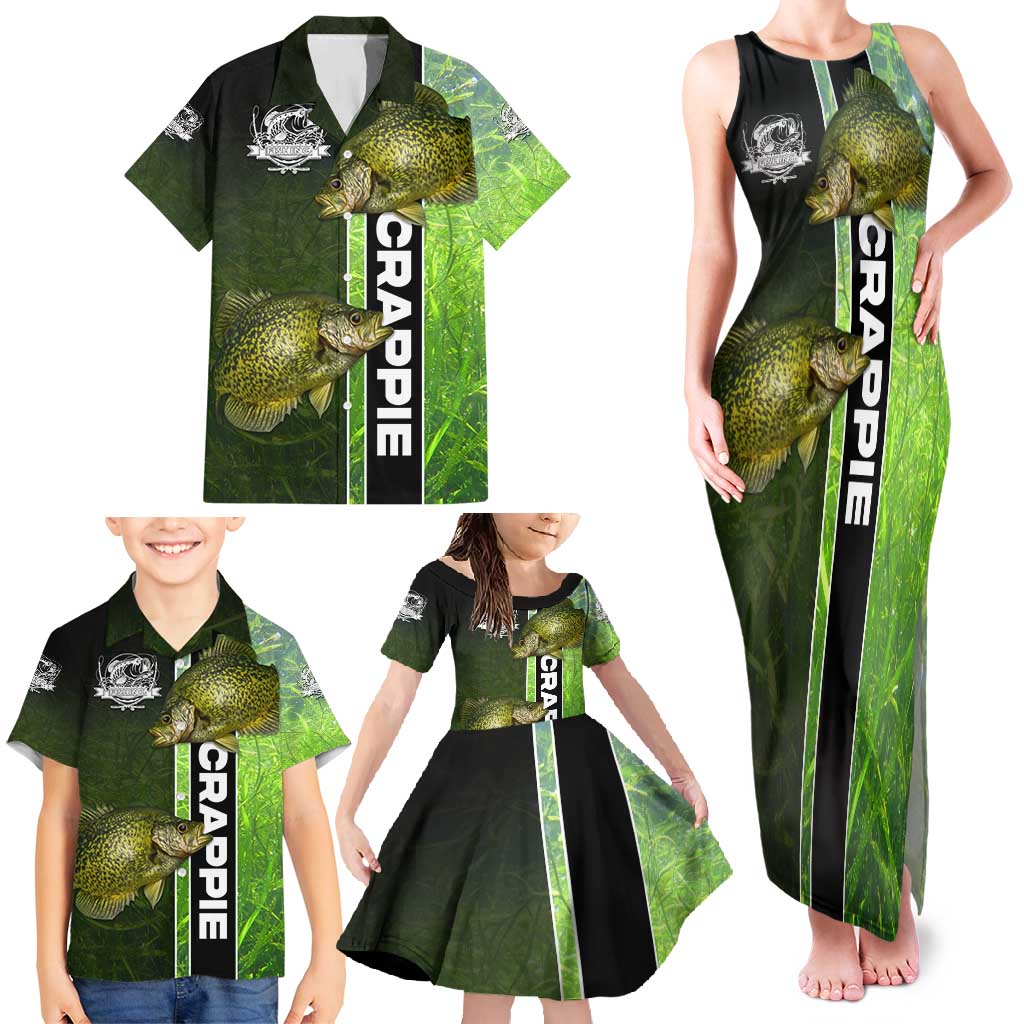 Crappie Fish Green Underwater Graphic Family Matching Tank Maxi Dress and Hawaiian Shirt with Custom Name and Fishing Logo Design - Wonder Print Shop