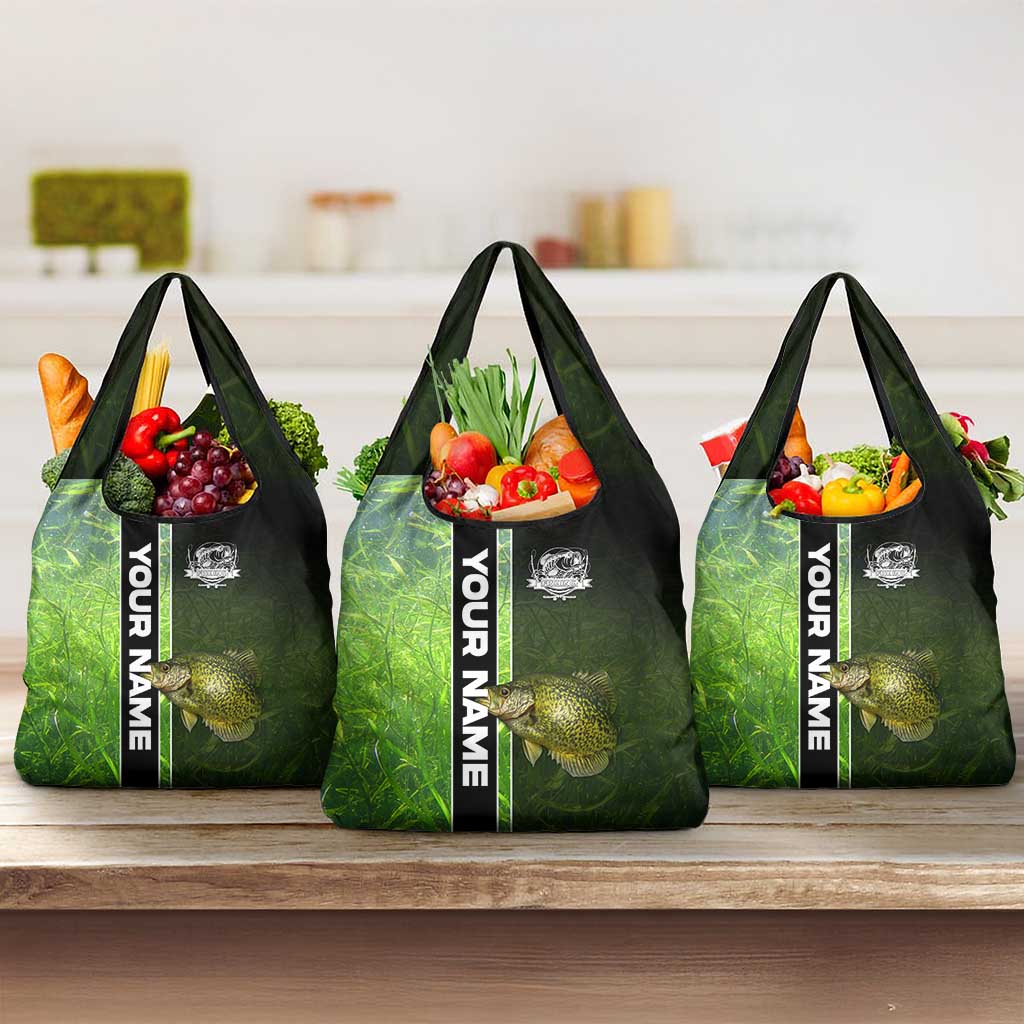 Crappie Fish Green Underwater Graphic Grocery Bag with Custom Name and Fishing Logo Design - Wonder Print Shop