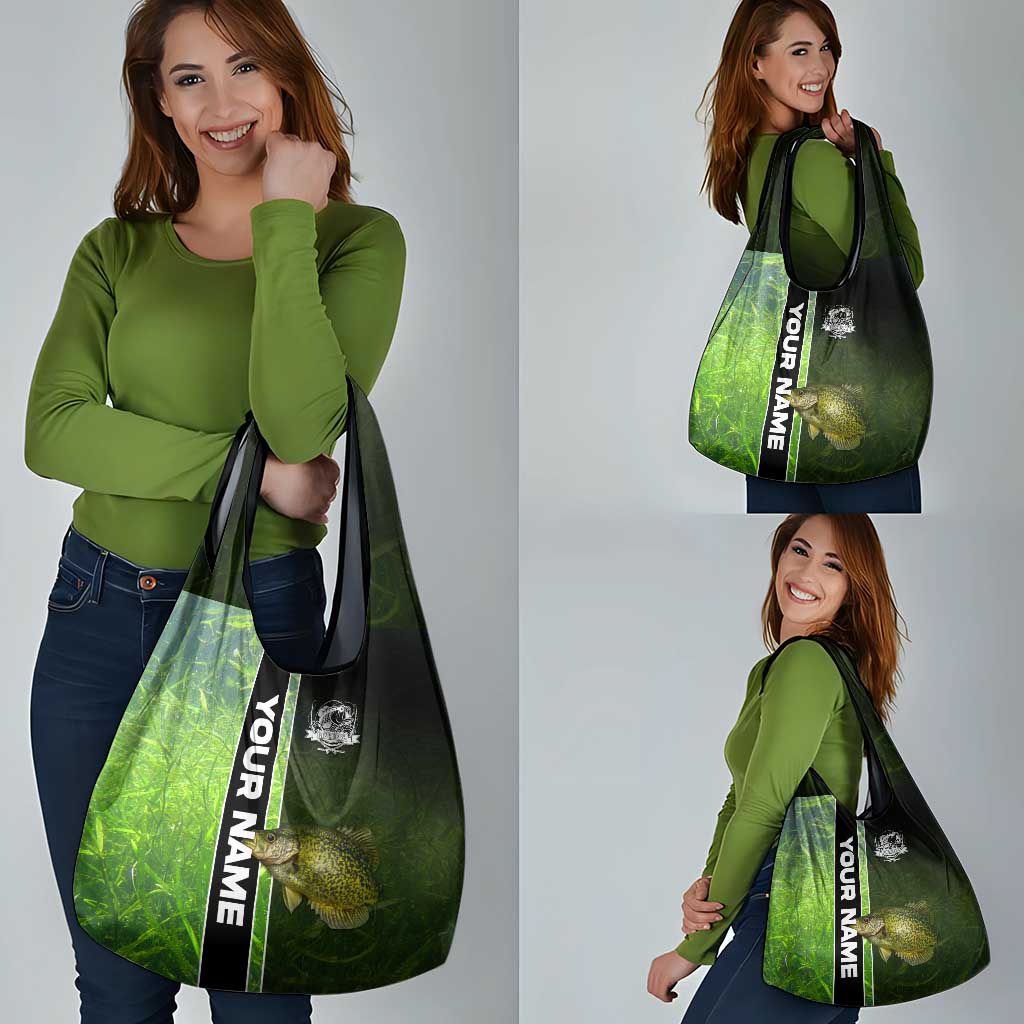 Crappie Fish Green Underwater Graphic Grocery Bag with Custom Name and Fishing Logo Design - Wonder Print Shop