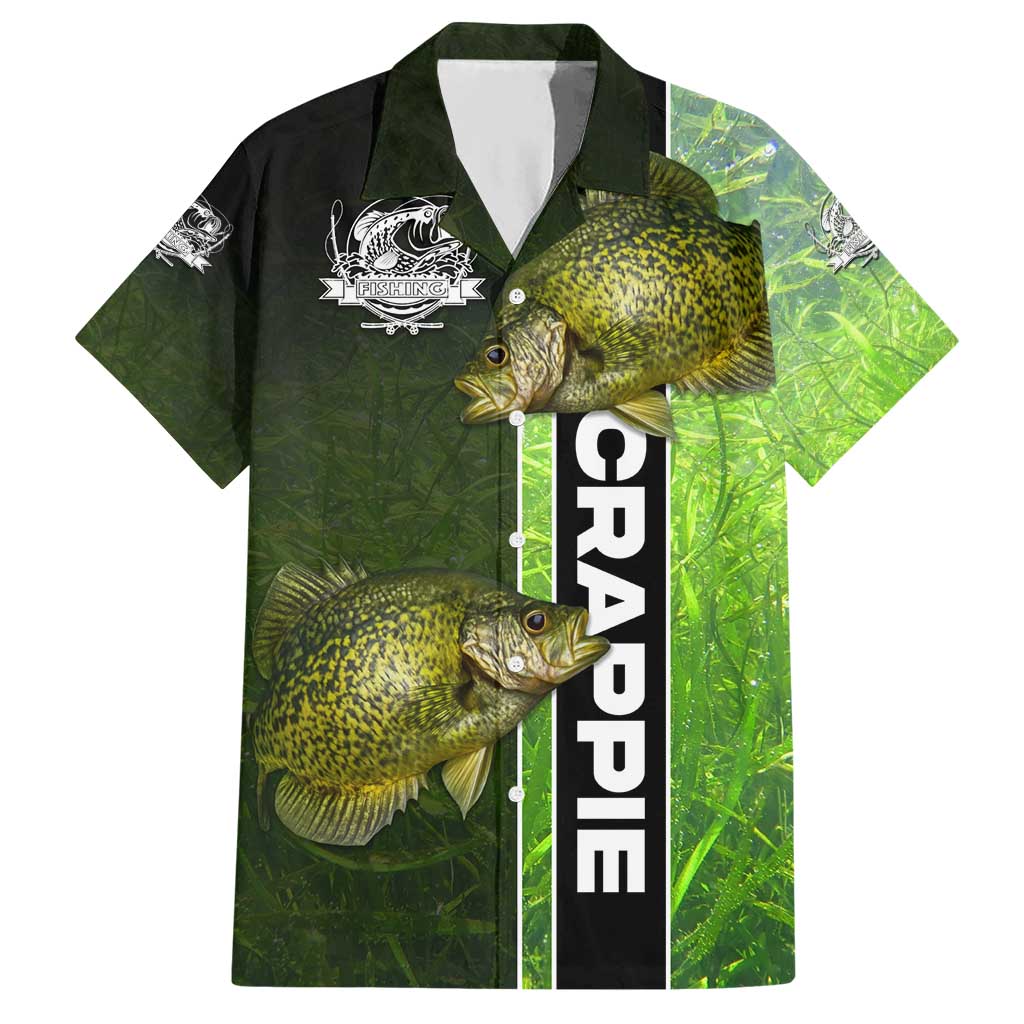 Crappie Fish Green Underwater Graphic Hawaiian Shirt with Custom Name and Fishing Logo Design - Wonder Print Shop