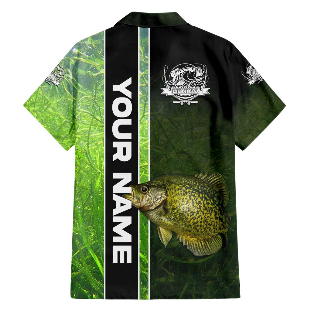 Crappie Fish Green Underwater Graphic Hawaiian Shirt with Custom Name and Fishing Logo Design - Wonder Print Shop