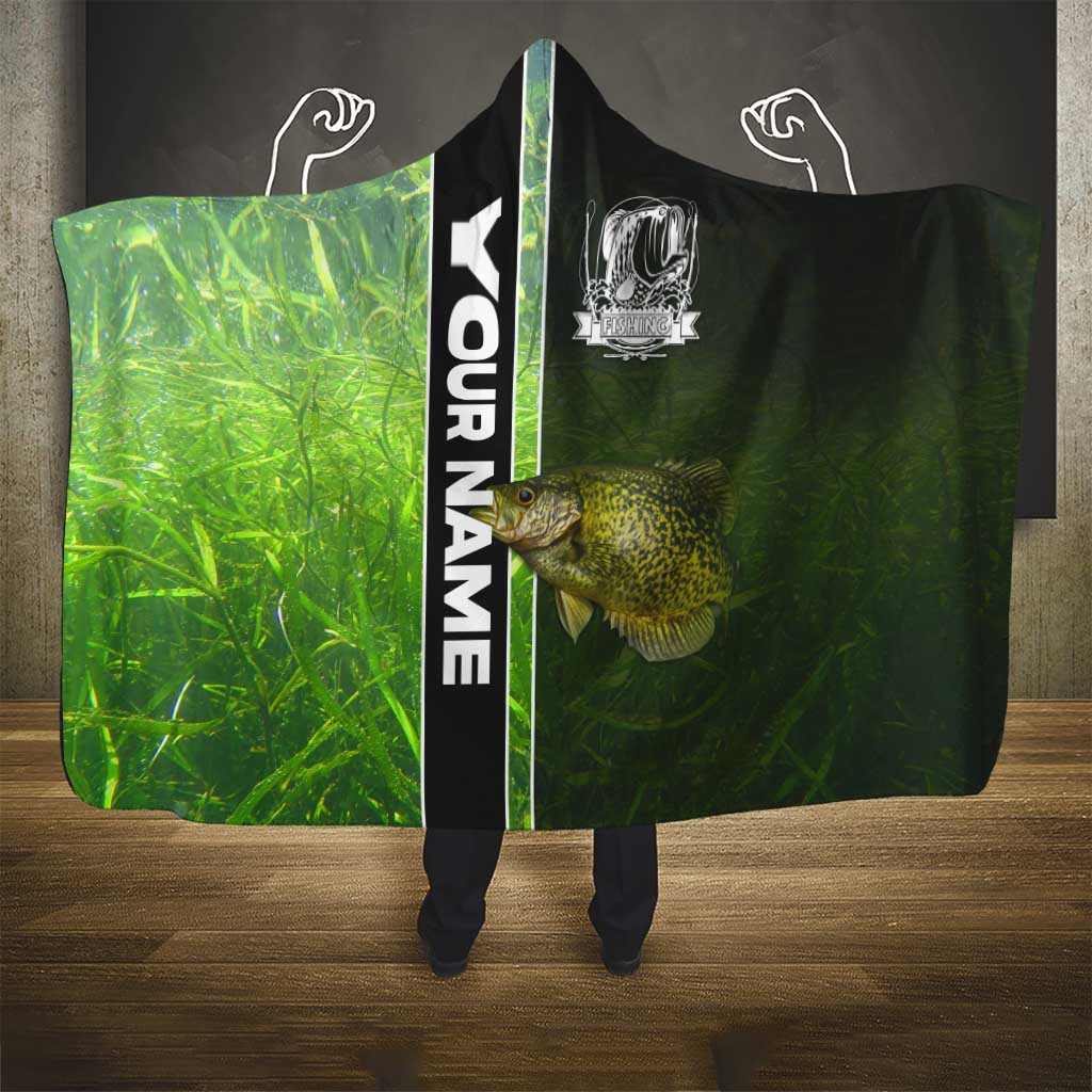 Crappie Fish Green Underwater Graphic Hooded Blanket with Custom Name and Fishing Logo Design - Wonder Print Shop