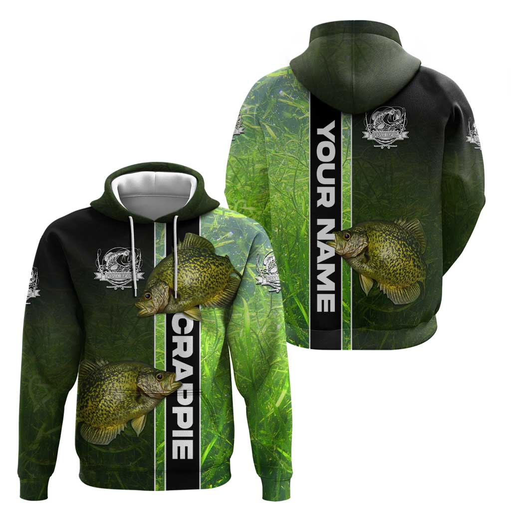 Crappie Fish Green Underwater Graphic Hoodie with Custom Name and Fishing Logo Design - Wonder Print Shop