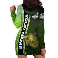 Crappie Fish Green Underwater Graphic Hoodie Dress with Custom Name and Fishing Logo Design - Wonder Print Shop
