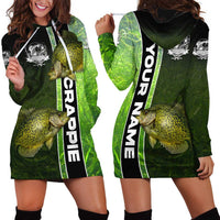 Crappie Fish Green Underwater Graphic Hoodie Dress with Custom Name and Fishing Logo Design - Wonder Print Shop