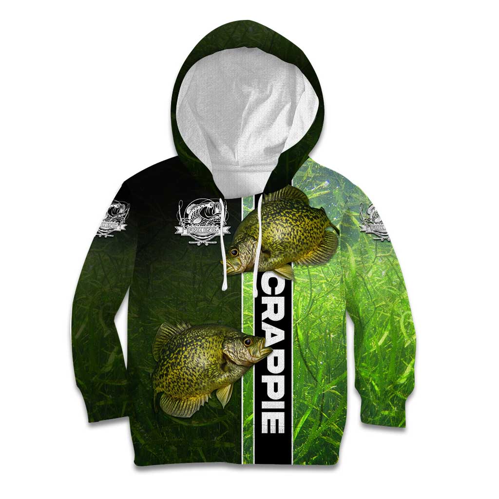 Crappie Fish Green Underwater Graphic Kid Hoodie with Custom Name and Fishing Logo Design - Wonder Print Shop