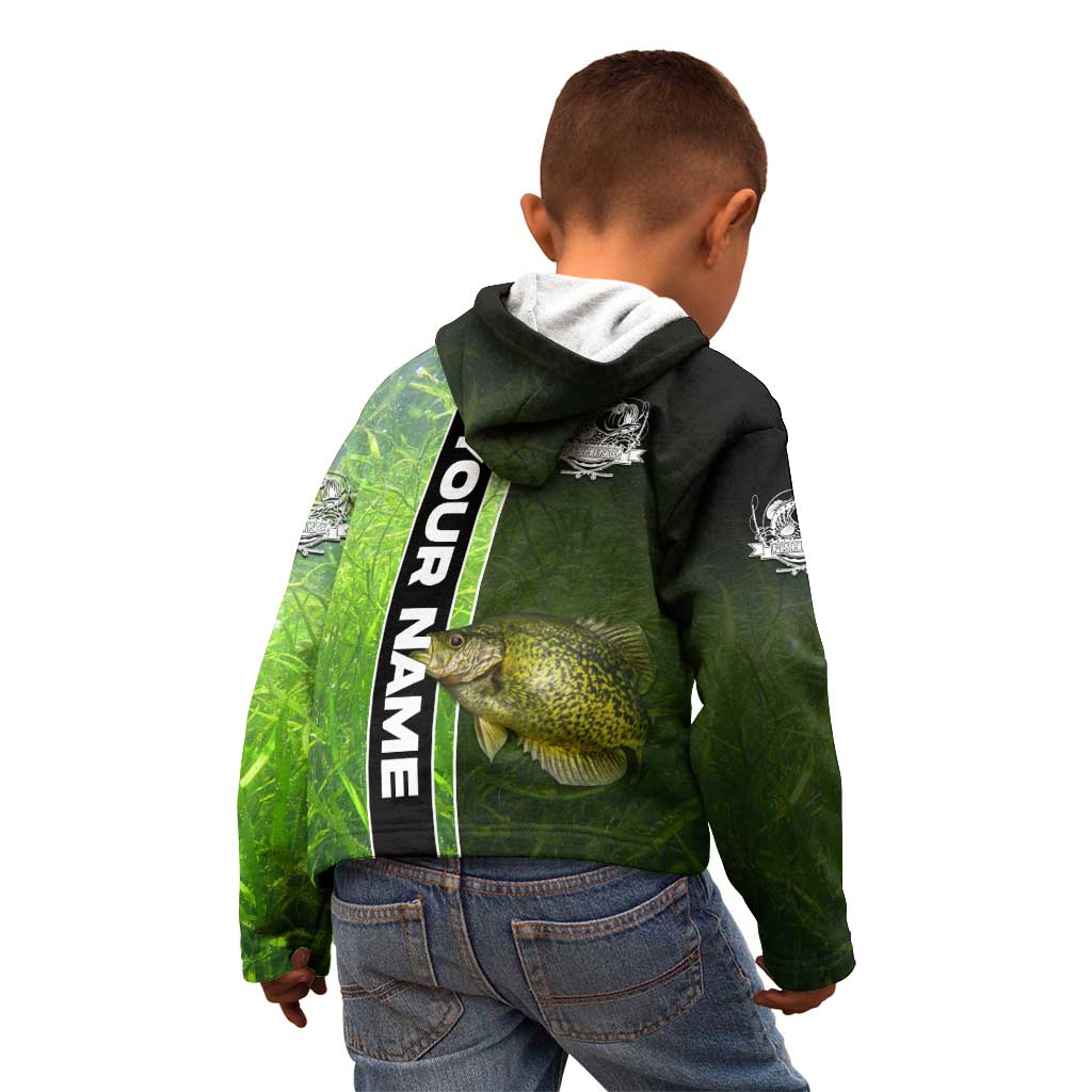 Crappie Fish Green Underwater Graphic Kid Hoodie with Custom Name and Fishing Logo Design - Wonder Print Shop