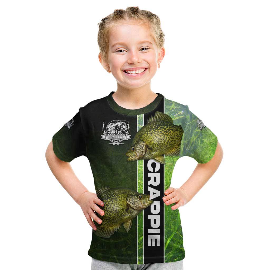 Crappie Fish Green Underwater Graphic Kid T Shirt with Custom Name and Fishing Logo Design - Wonder Print Shop