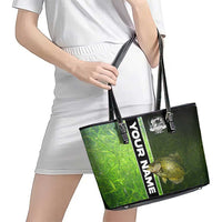 Crappie Fish Green Underwater Graphic Leather Tote Bag with Custom Name and Fishing Logo Design - Wonder Print Shop