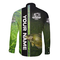 Crappie Fish Green Underwater Graphic Long Sleeve Button Shirt with Custom Name and Fishing Logo Design - Wonder Print Shop