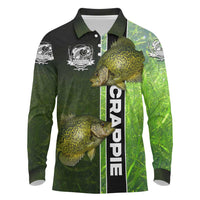 Crappie Fish Green Underwater Graphic Long Sleeve Polo Shirt with Custom Name and Fishing Logo Design - Wonder Print Shop