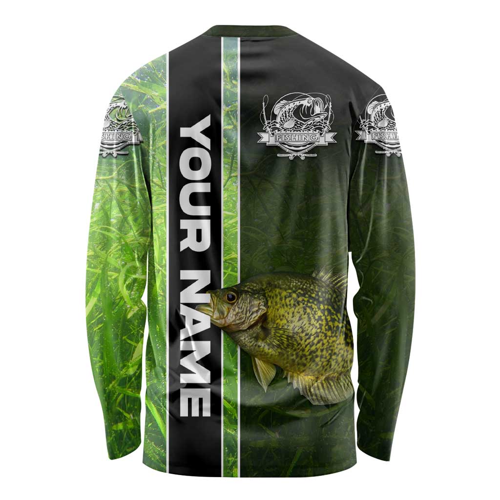 Crappie Fish Green Underwater Graphic Long Sleeve Shirt with Custom Name and Fishing Logo Design - Wonder Print Shop