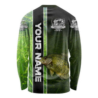 Crappie Fish Green Underwater Graphic Long Sleeve Shirt with Custom Name and Fishing Logo Design - Wonder Print Shop