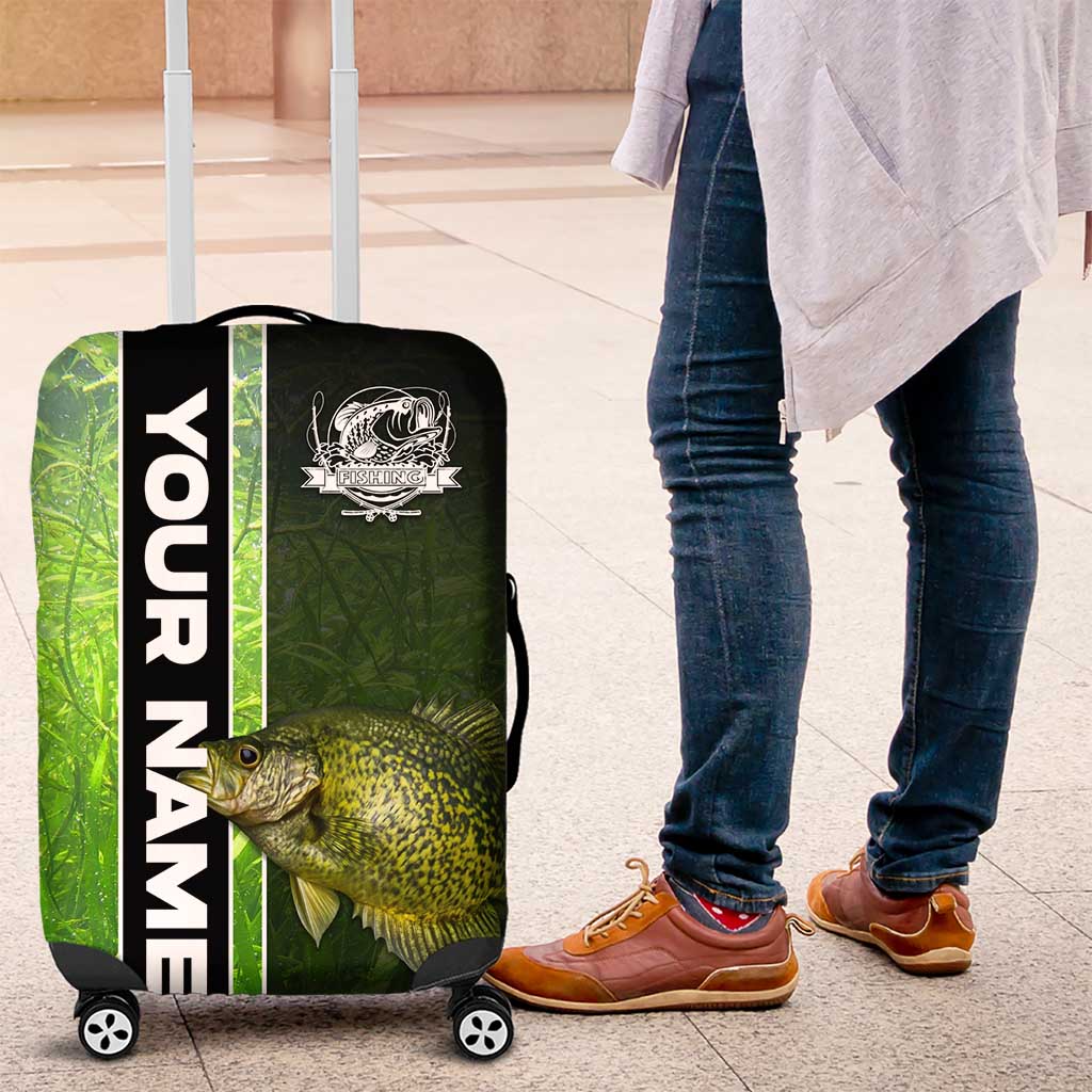 Crappie Fish Green Underwater Graphic Luggage Cover with Custom Name and Fishing Logo Design - Wonder Print Shop