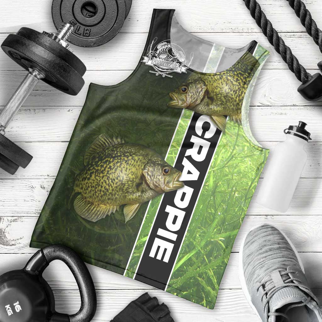 Crappie Fish Green Underwater Graphic Men Tank Top with Custom Name and Fishing Logo Design - Wonder Print Shop