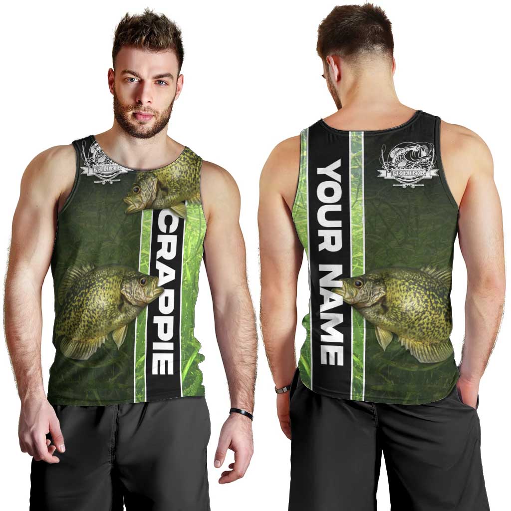 Crappie Fish Green Underwater Graphic Men Tank Top with Custom Name and Fishing Logo Design - Wonder Print Shop