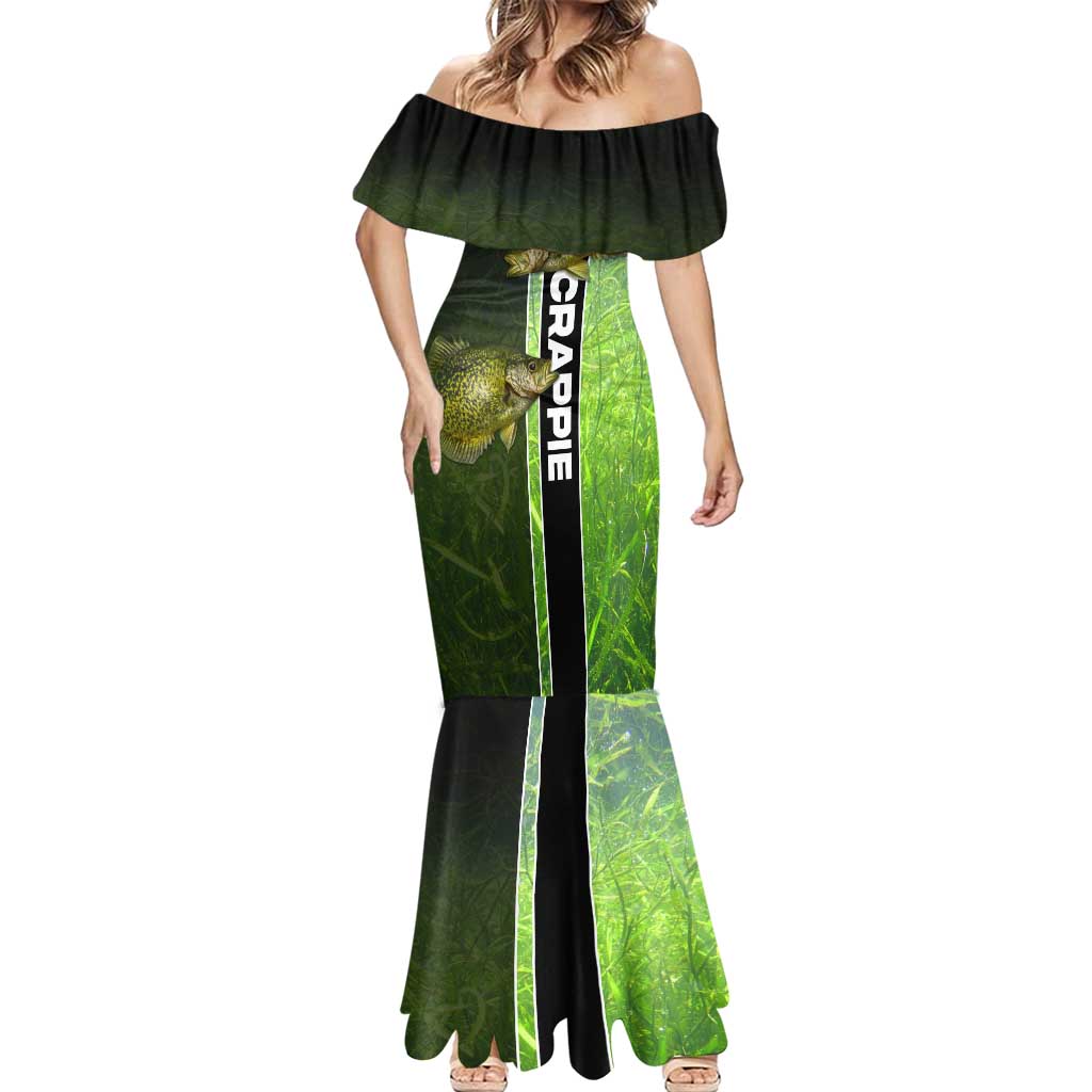 Crappie Fish Green Underwater Graphic Mermaid Dress with Custom Name and Fishing Logo Design - Wonder Print Shop