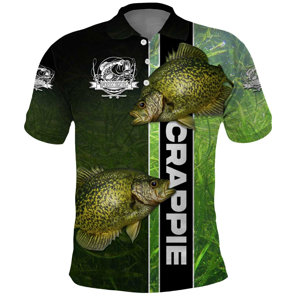 Crappie Fish Green Underwater Graphic Polo Shirt with Custom Name and Fishing Logo Design - Wonder Print Shop