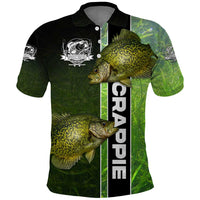 Crappie Fish Green Underwater Graphic Polo Shirt with Custom Name and Fishing Logo Design - Wonder Print Shop