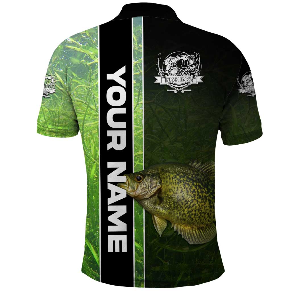 Crappie Fish Green Underwater Graphic Polo Shirt with Custom Name and Fishing Logo Design - Wonder Print Shop