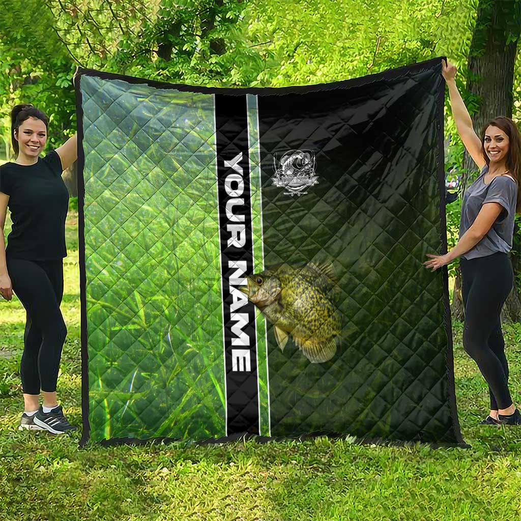 Crappie Fish Green Underwater Graphic Quilt with Custom Name and Fishing Logo Design - Wonder Print Shop