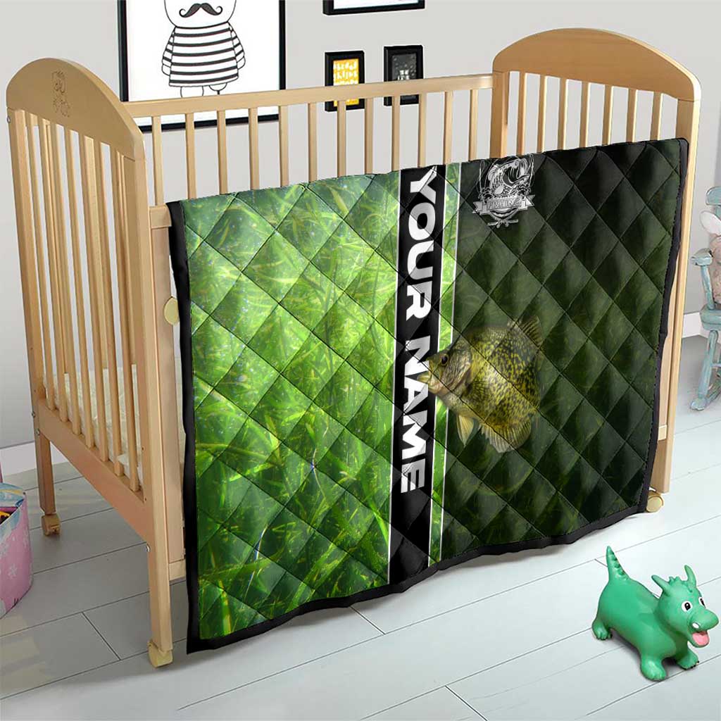 Crappie Fish Green Underwater Graphic Quilt with Custom Name and Fishing Logo Design - Wonder Print Shop
