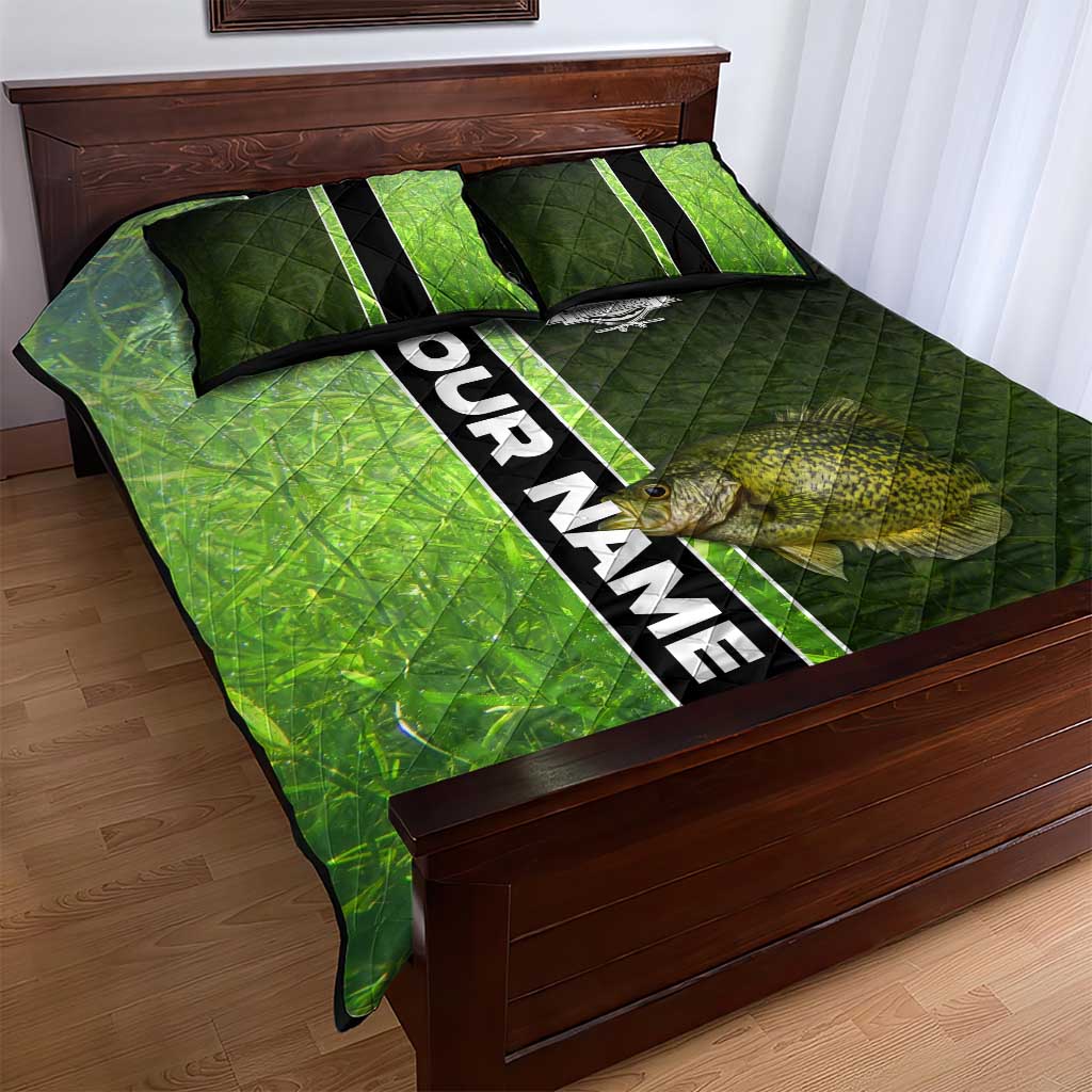 Crappie Fish Green Underwater Graphic Quilt Bed Set with Custom Name and Fishing Logo Design - Wonder Print Shop