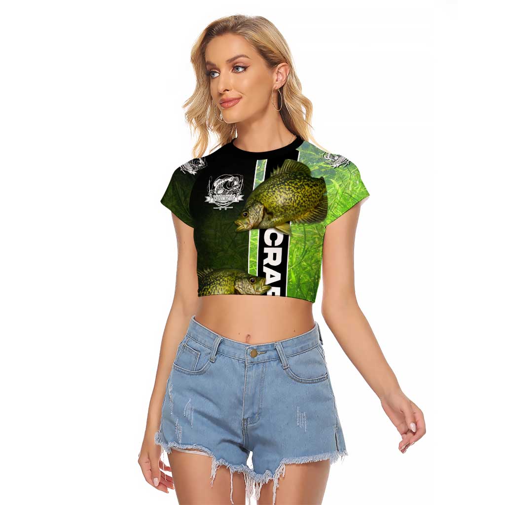 Crappie Fish Green Underwater Graphic Raglan Cropped T Shirt with Custom Name and Fishing Logo Design - Wonder Print Shop