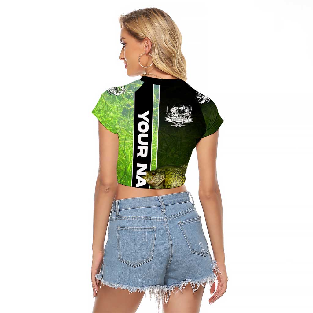 Crappie Fish Green Underwater Graphic Raglan Cropped T Shirt with Custom Name and Fishing Logo Design - Wonder Print Shop