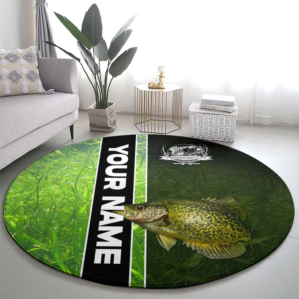 Crappie Fish Green Underwater Graphic Round Carpet with Custom Name and Fishing Logo Design - Wonder Print Shop
