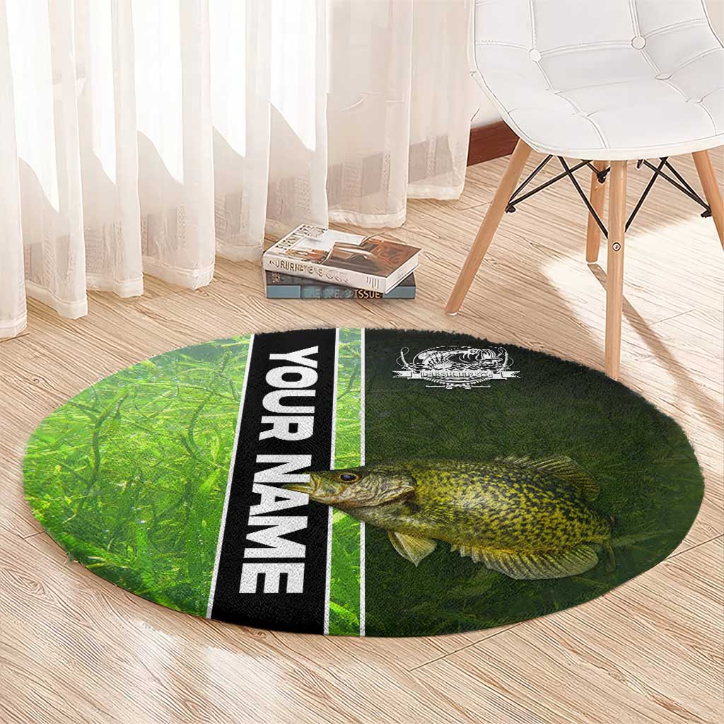 Crappie Fish Green Underwater Graphic Round Carpet with Custom Name and Fishing Logo Design - Wonder Print Shop