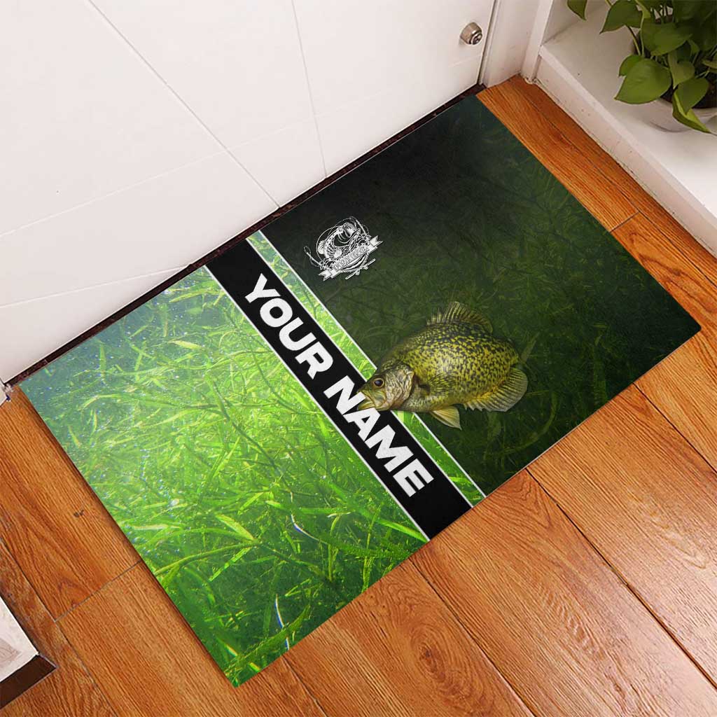 Crappie Fish Green Underwater Graphic Rubber Doormat with Custom Name and Fishing Logo Design - Wonder Print Shop