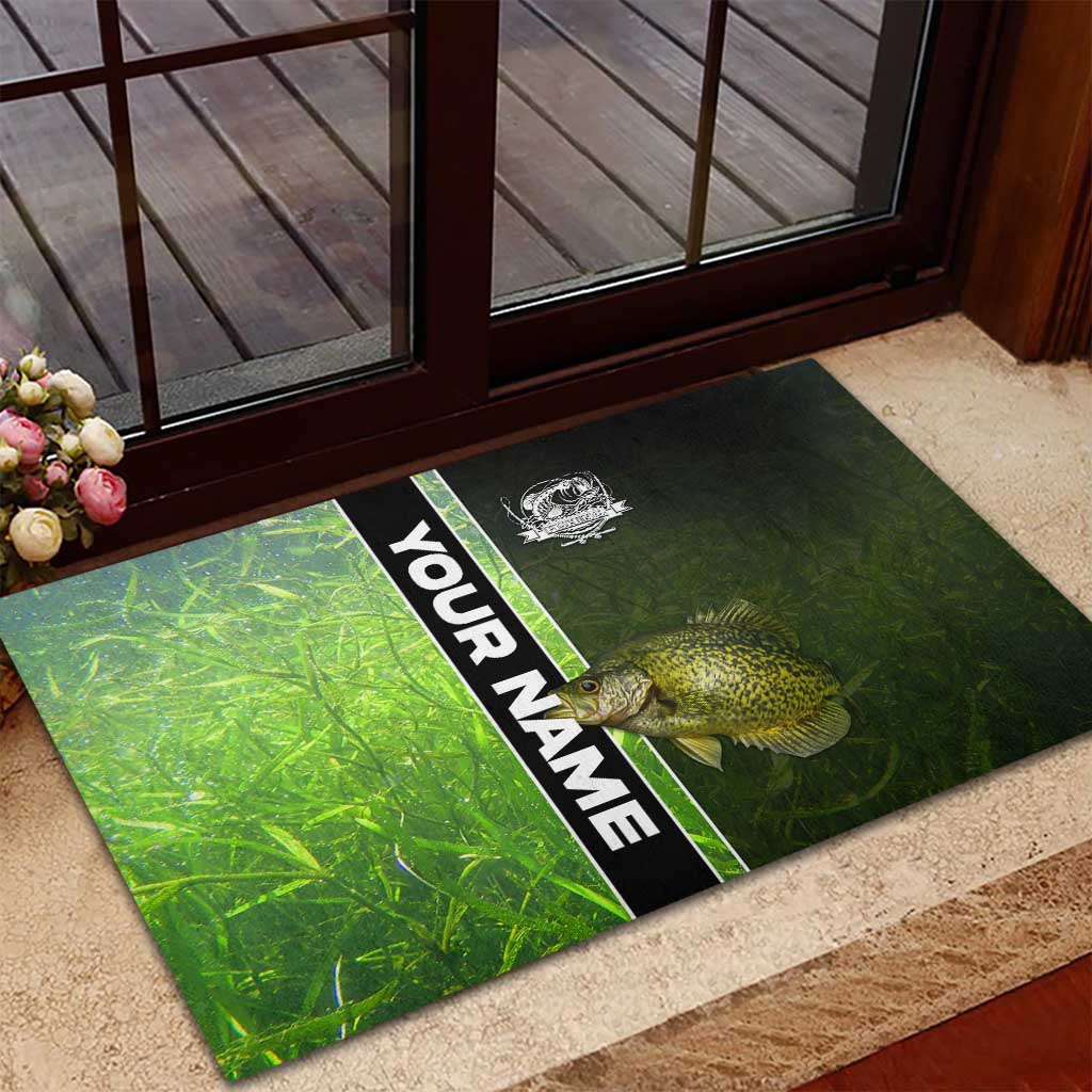 Crappie Fish Green Underwater Graphic Rubber Doormat with Custom Name and Fishing Logo Design - Wonder Print Shop