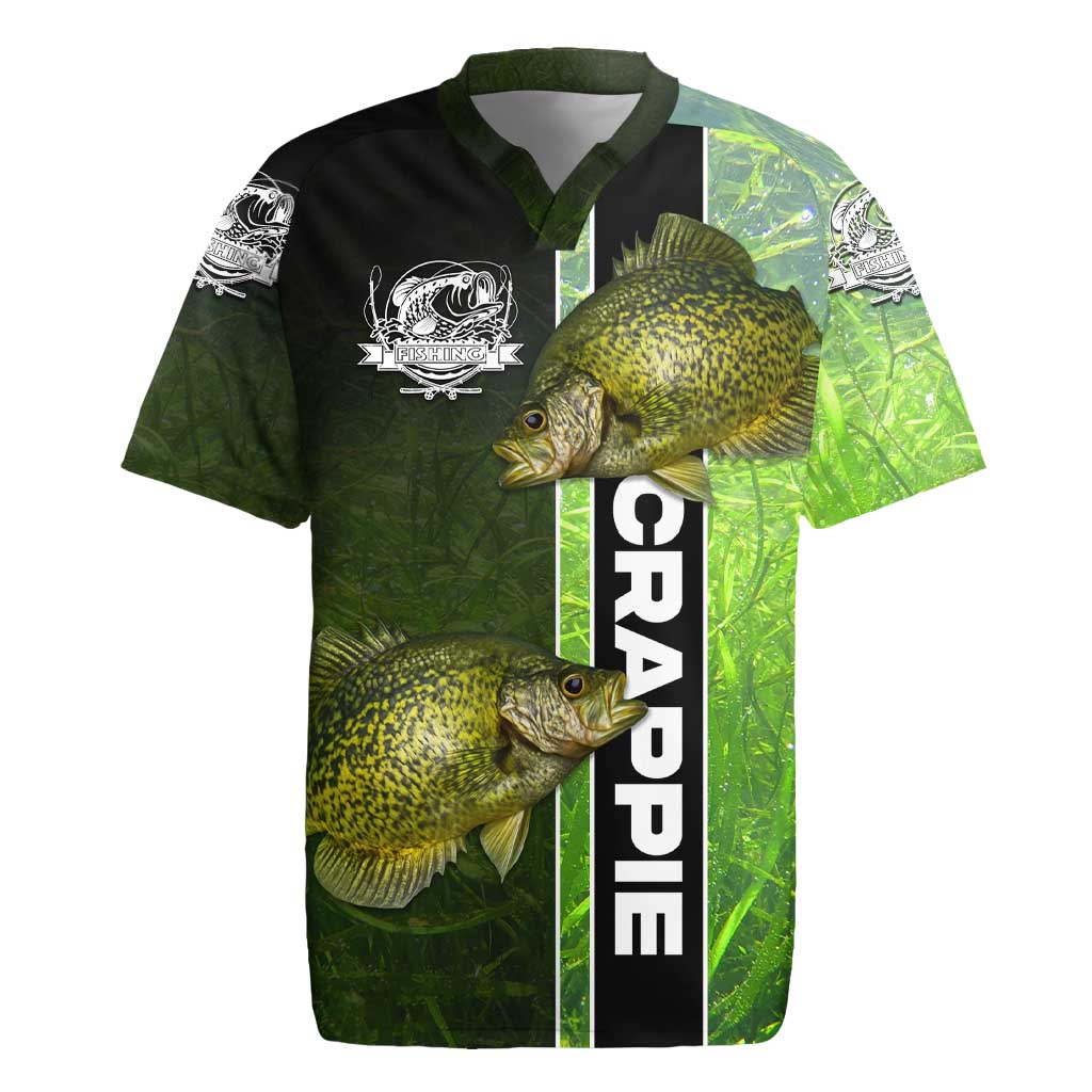 Crappie Fish Green Underwater Graphic Rugby Jersey with Custom Name and Fishing Logo Design - Wonder Print Shop