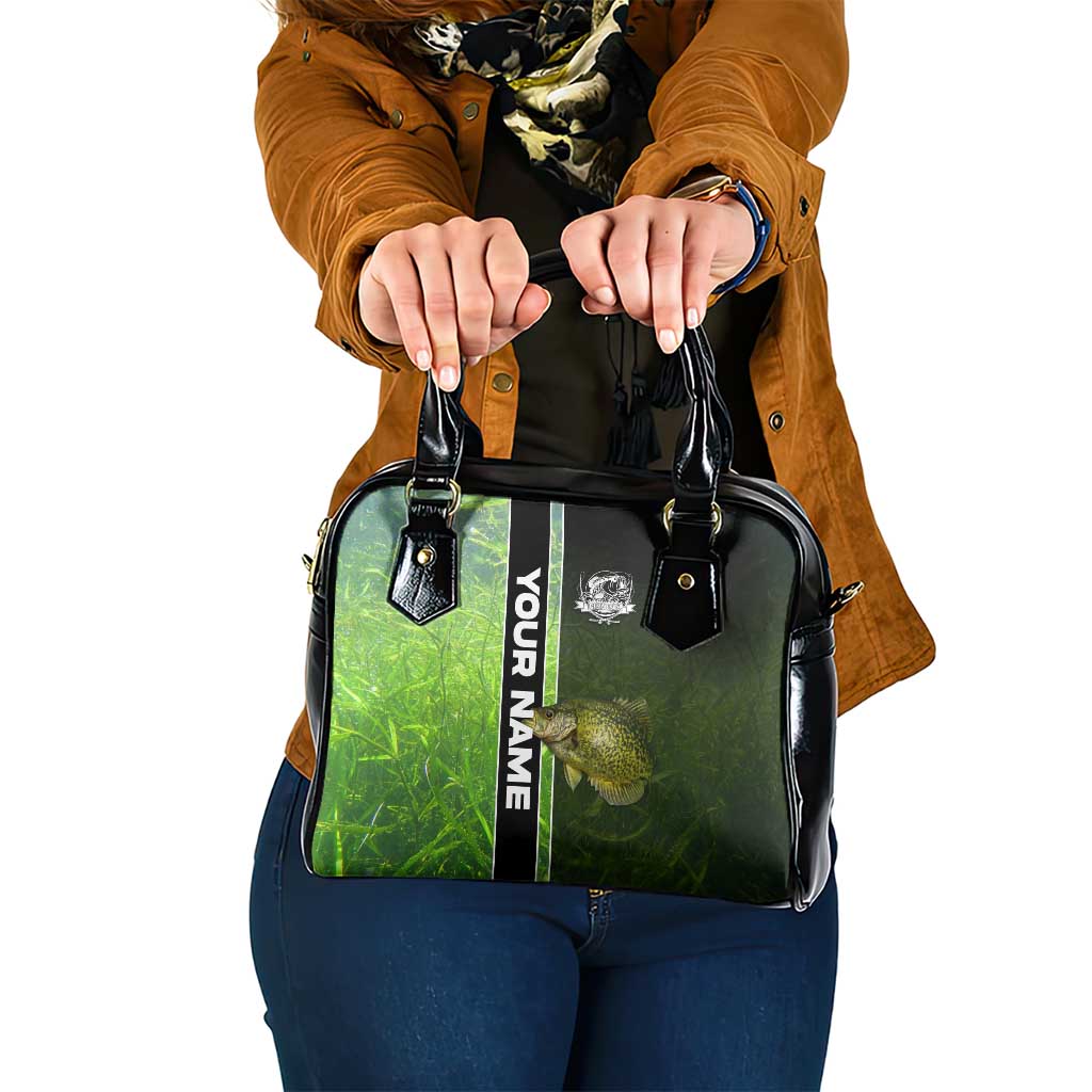 Crappie Fish Green Underwater Graphic Shoulder Handbag with Custom Name and Fishing Logo Design - Wonder Print Shop