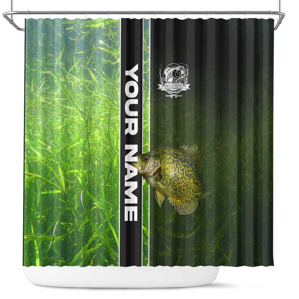 Crappie Fish Green Underwater Graphic Shower Curtain with Custom Name and Fishing Logo Design - Wonder Print Shop