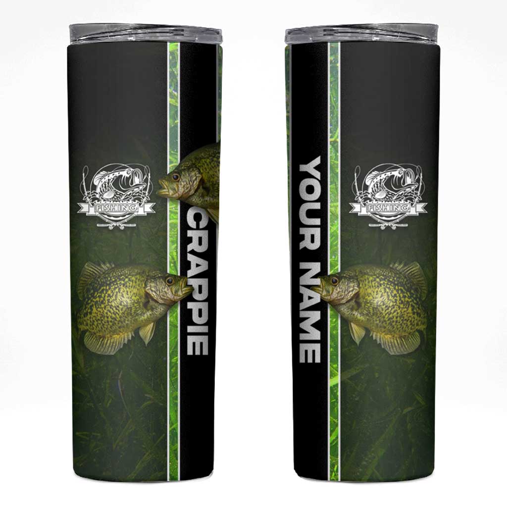 Crappie Fish Green Underwater Graphic Skinny Tumbler with Custom Name and Fishing Logo Design - Wonder Print Shop