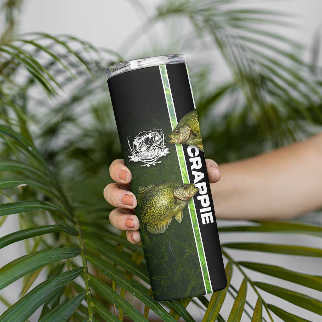 Crappie Fish Green Underwater Graphic Skinny Tumbler with Custom Name and Fishing Logo Design - Wonder Print Shop
