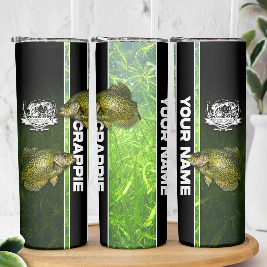 Crappie Fish Green Underwater Graphic Skinny Tumbler with Custom Name and Fishing Logo Design - Wonder Print Shop