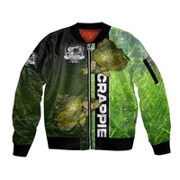 Crappie Fish Green Underwater Graphic Sleeve Zip Bomber Jacket with Custom Name and Fishing Logo Design - Wonder Print Shop