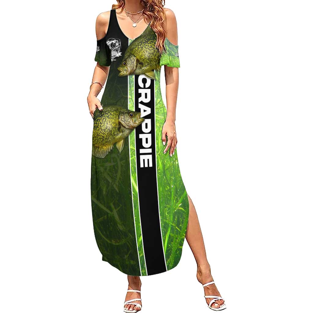 Crappie Fish Green Underwater Graphic Summer Maxi Dress with Custom Name and Fishing Logo Design - Wonder Print Shop