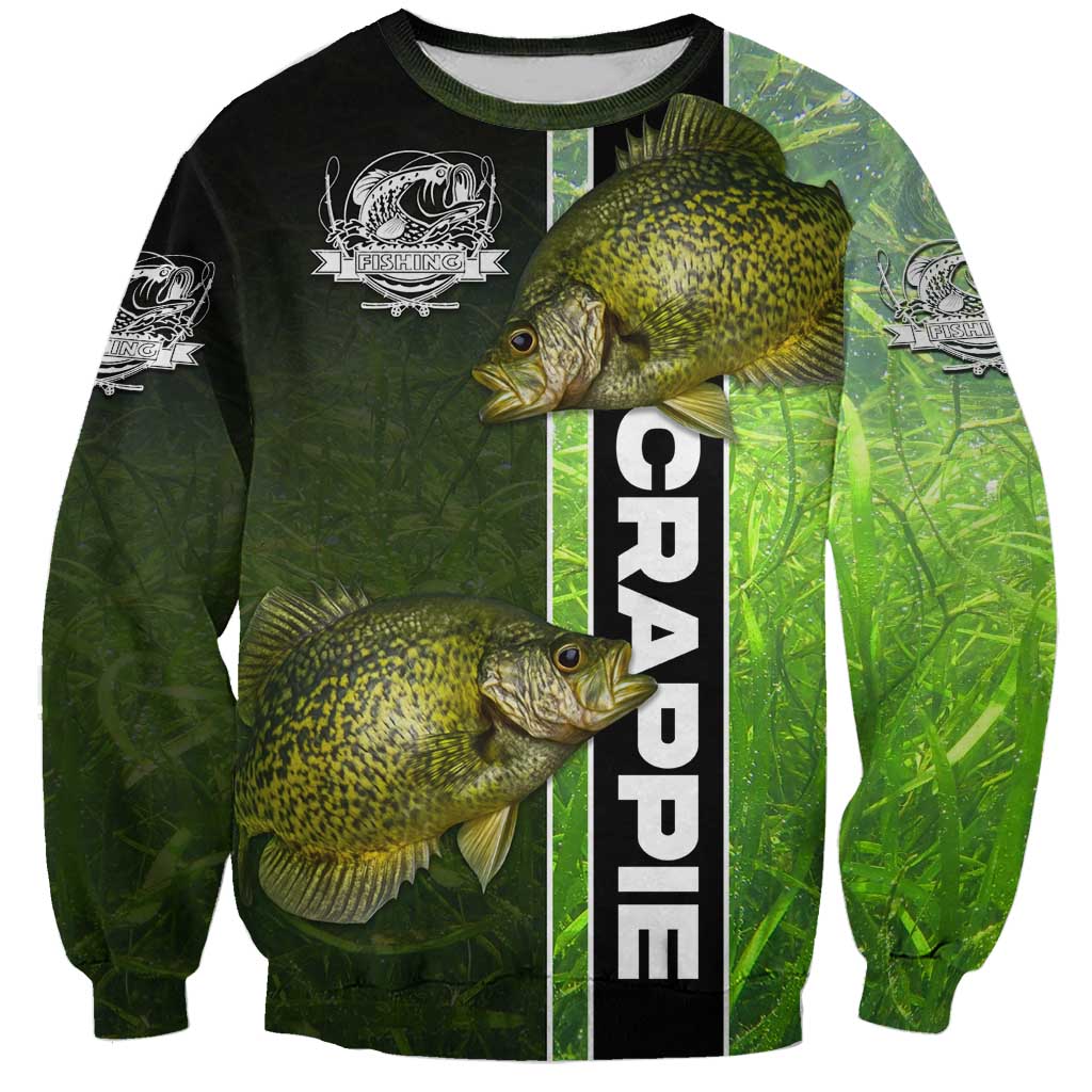 Crappie Fish Green Underwater Graphic Sweatshirt with Custom Name and Fishing Logo Design - Wonder Print Shop