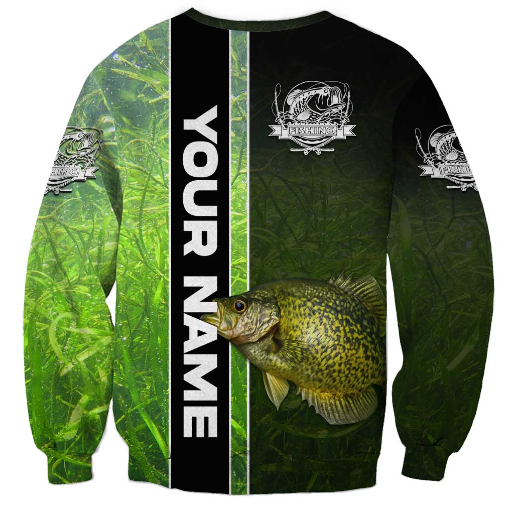 Crappie Fish Green Underwater Graphic Sweatshirt with Custom Name and Fishing Logo Design - Wonder Print Shop