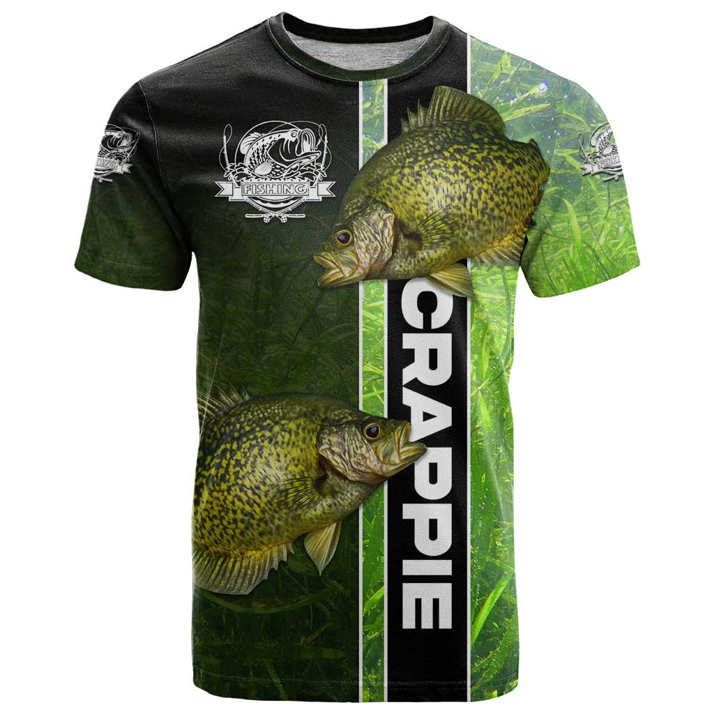 Crappie Fish Green Underwater Graphic T Shirt with Custom Name and Fishing Logo Design - Wonder Print Shop