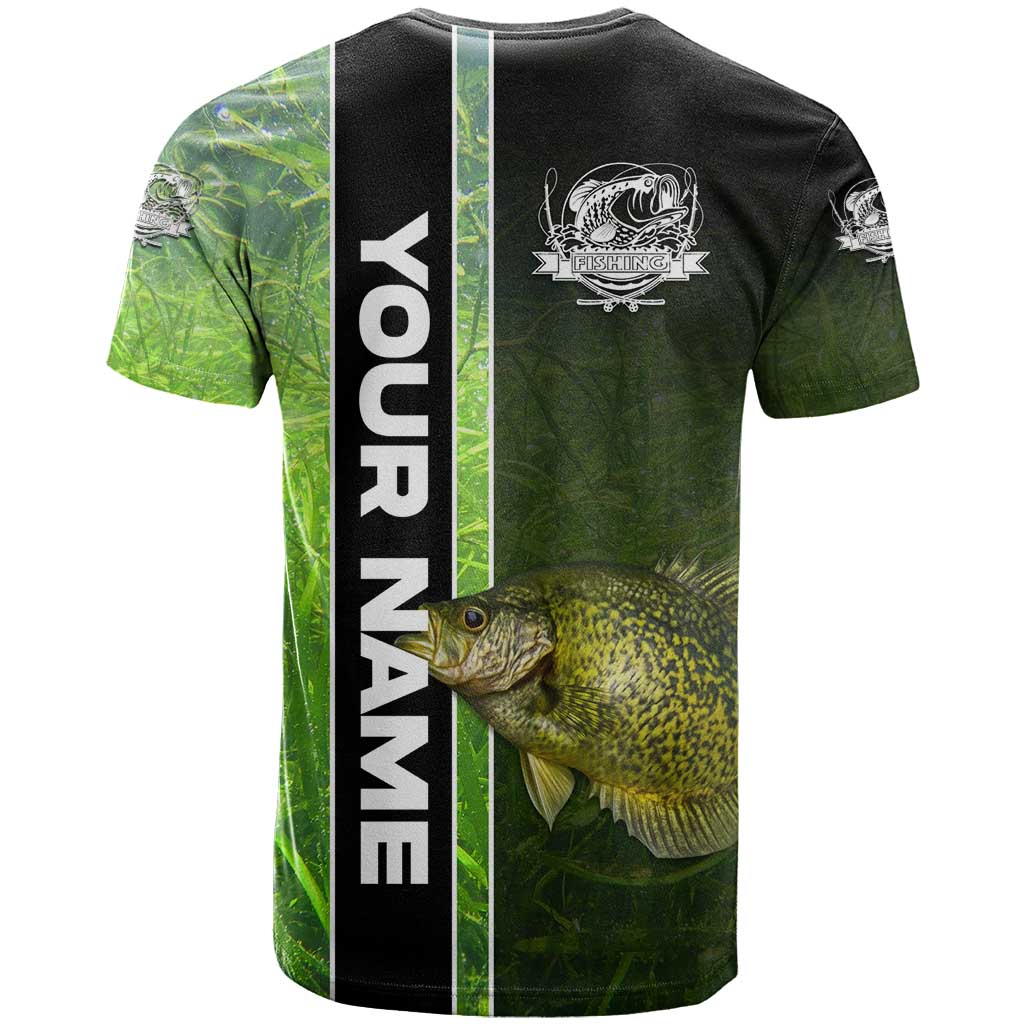 Crappie Fish Green Underwater Graphic T Shirt with Custom Name and Fishing Logo Design - Wonder Print Shop