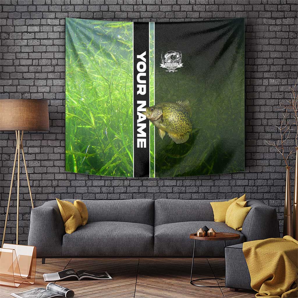 Crappie Fish Green Underwater Graphic Tapestry with Custom Name and Fishing Logo Design - Wonder Print Shop