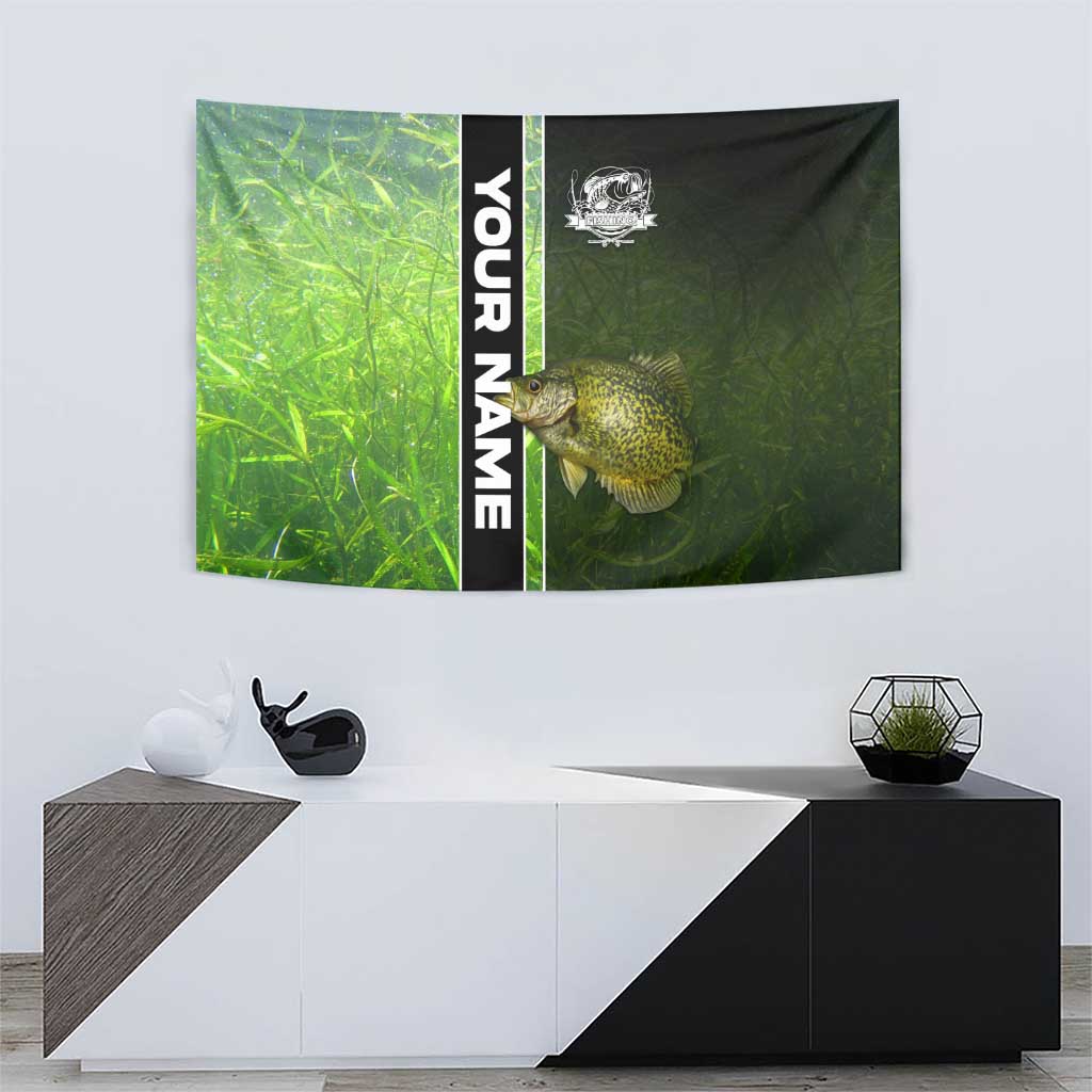 Crappie Fish Green Underwater Graphic Tapestry with Custom Name and Fishing Logo Design - Wonder Print Shop