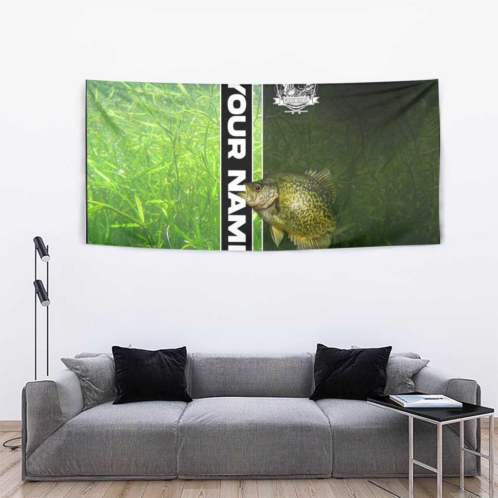 Crappie Fish Green Underwater Graphic Tapestry with Custom Name and Fishing Logo Design - Wonder Print Shop
