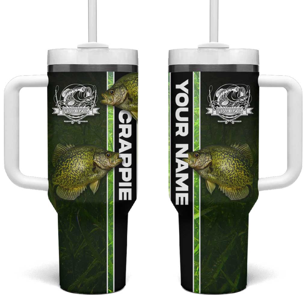 Crappie Fish Green Underwater Graphic Tumbler With Handle with Custom Name and Fishing Logo Design - Wonder Print Shop