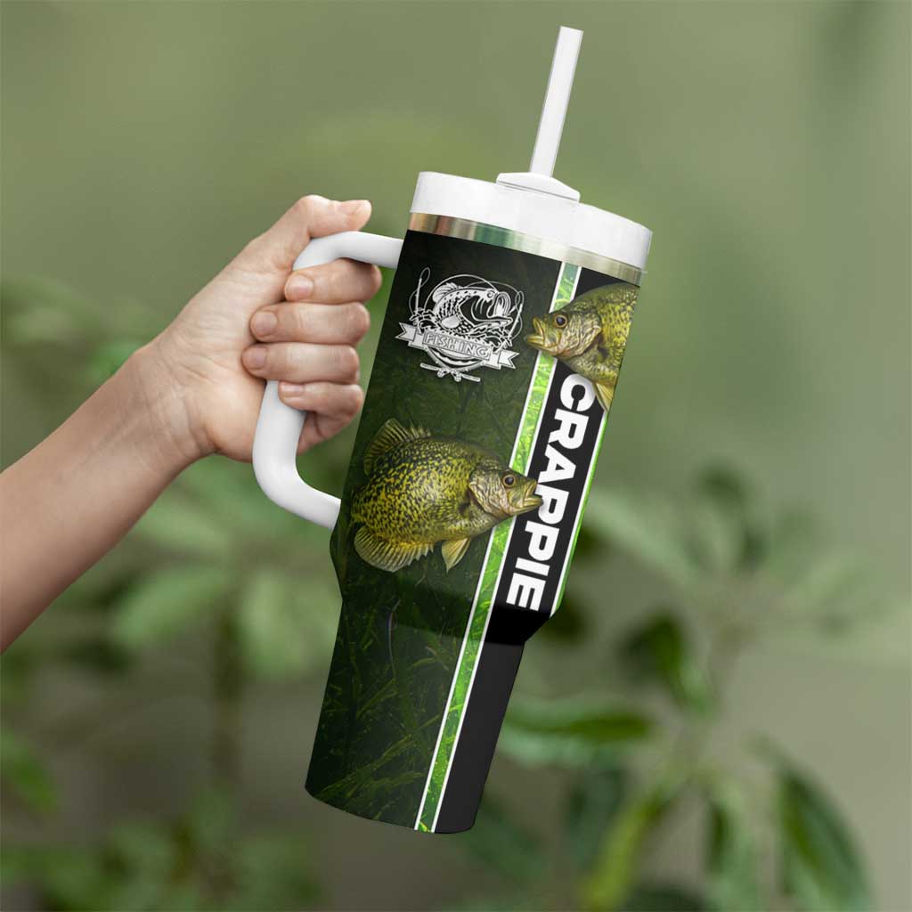 Crappie Fish Green Underwater Graphic Tumbler With Handle with Custom Name and Fishing Logo Design - Wonder Print Shop